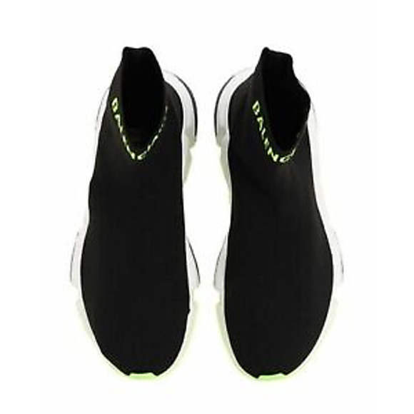 Balenciaga Mens Speed Black Yellow Logo Sock Flat High Top Trainer Sneaker 45 12 - Picture 6 of 11